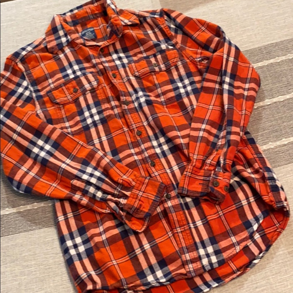 Orange and Navy Flannel Button Up